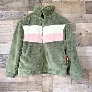 Wonder Nation Girls Soft Green Jacket XL 14 16 Plus Fuzzy Zip Spring Plush Coat